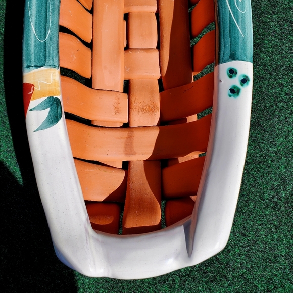 Lyn Bonde Bread Basket Server Woven Earthenware Dinner Table Kitchen Signed - Picture 5 of 11